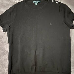 Lauren Ralph Lauren Black Short-Sleeve Crewneck Tee with Shoulder Buttons